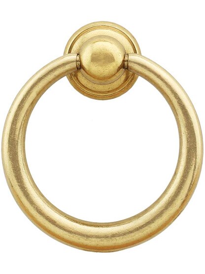 Medium Classic Ring Pull - 1.57 inch x 1.81 inch in Old Polished Brass.